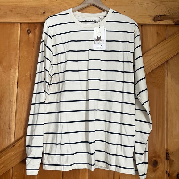 NWT Denim & Flower Woman's Cream and Blue Striped Crew Neck Long Sleeve Shirt XL - Picture 1 of 9